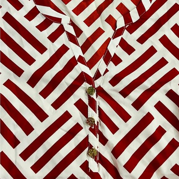 Mudpie Red White Geometric Pattern Tunic Gold Buttons L (12-14) 100% Polyester - Picture 5 of 15